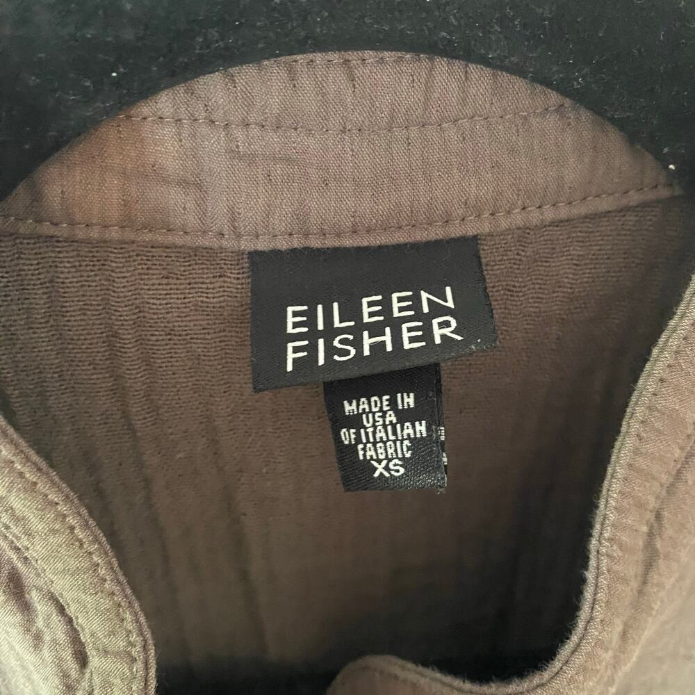 Eileen Fisher Brown Button Down Jacket Textured Layer Cotton Stand Collar XS - Picture 2 of 10